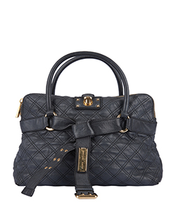 Quilted Tote, Leather, Blue, 2*